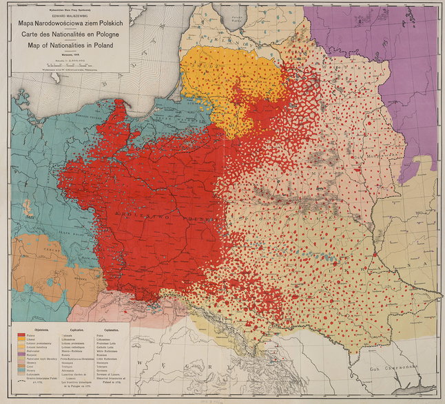 Mapa narodowościowa ziem polskich (1919).