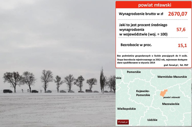 7. Powiat mławski (woj. mazowieckie) Miasto Mława rozwijało się w czasach socjalistycznych dzięki przemysłowi elektronicznemu. Znajdował się tu zakład UNITRY, który upadł po przemianach ustrojowych. W latach 90-tych powstała fabryka telewizorów CURTIS, przejęta w 1999 r. przez LG. Drugim dużym pracodawcą jest ubojnia drobiu Wipasz. Poza tym w mieście działają tylko  mali producenci obuwia i wędlin oraz zakład produkujący windy. Na zdjęciu: Wiśniewo w powiecie mławskim;  PAP - Tomasz Waszczuk