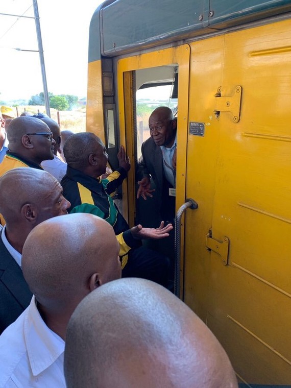 President Cyril Ramaphosa on a cummuter train 