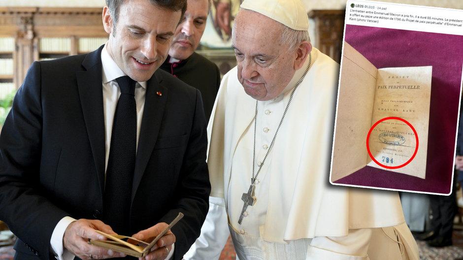 Macron podarował papieżowi pierwsze francuskie wydanie książki "Projekt wiecznego pokoju" Emmanuela Kanta