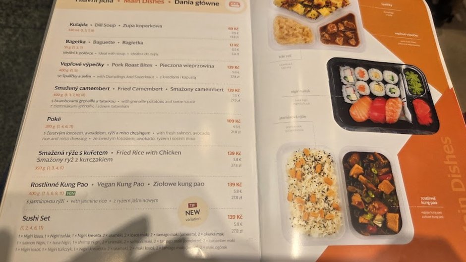 Przykładowe menu w pociągu Leo Express