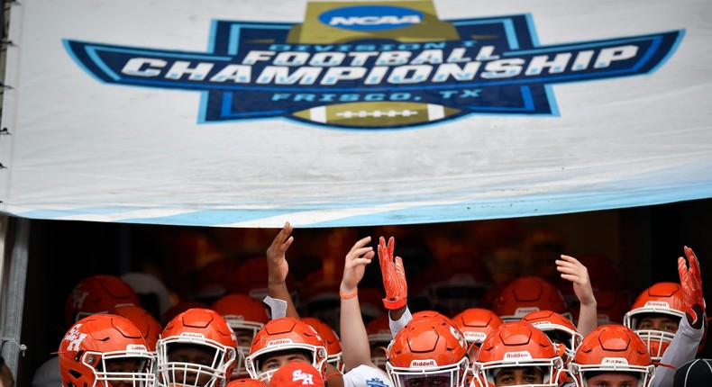 Head coach KC Keeler of the Sam Houston State Bearkats before the game against the South Dakota State Jackrabbits during the Division I FCS Football Championship held at Toyota Stadium on May 16, 2021 in Frisco, Texas.
