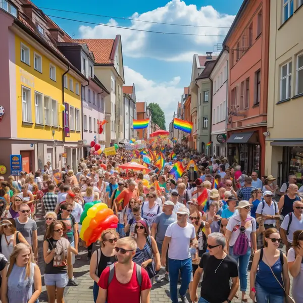 Parada Równości w małym polskim mieście wg sztucznej inteligencji Midjourney