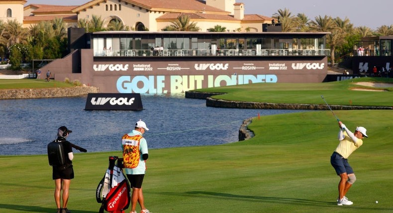 Team Captain Sergio Garcia of Fireballs GC plays a shot on the 18th hole during day three of the LIV Golf Invitational - Jeddah at Royal Greens Golf & Country Club on October 16, 2022 in King Abdullah Economic City, Saudi Arabia.Chris Trotman/LIV Golf via Getty Images