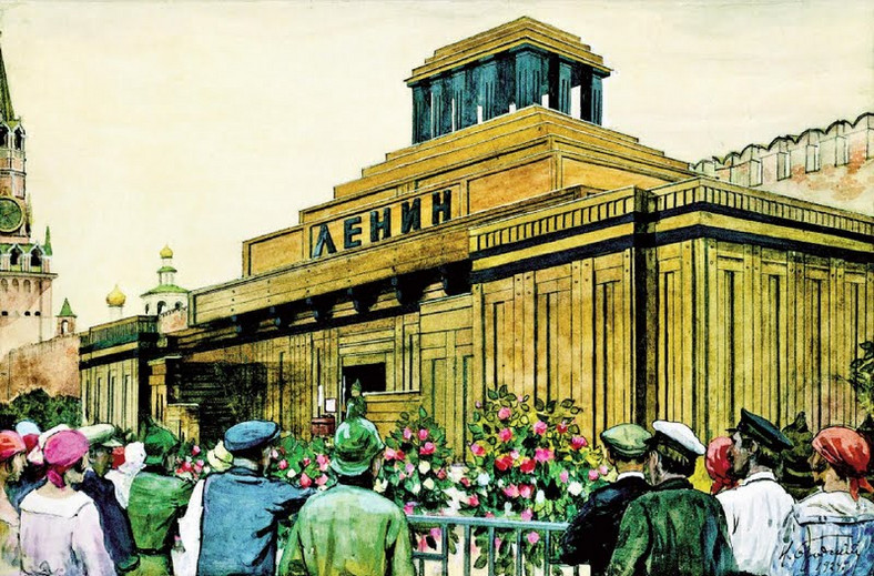 Pierwsze stałe mauzoleum Lenina wkrótce po ukończeniu w 1924 r.