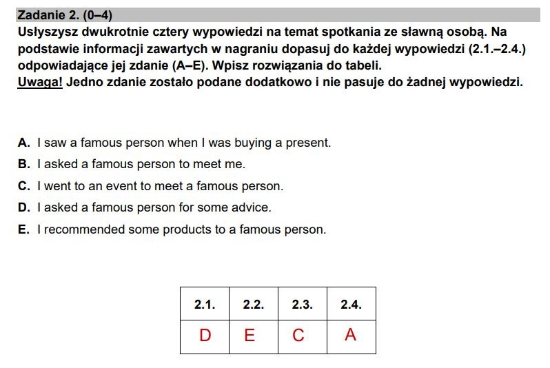 Egzamin ósmoklasisty 2023. Język angielski. Zadanie 2