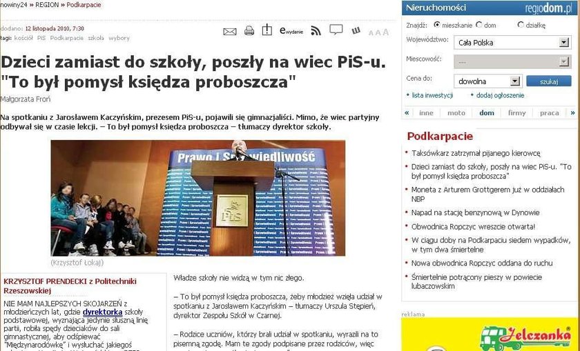 Ksiądz wziął dzieci na wiec PiS