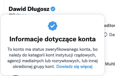 Przykład oznaczenia zweryfikowanego konta na Twitterze