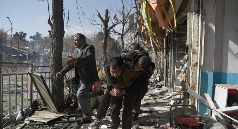 The scene of a car bomb attack in Kabul on January 27, 2018, which was claimed by the Taliban