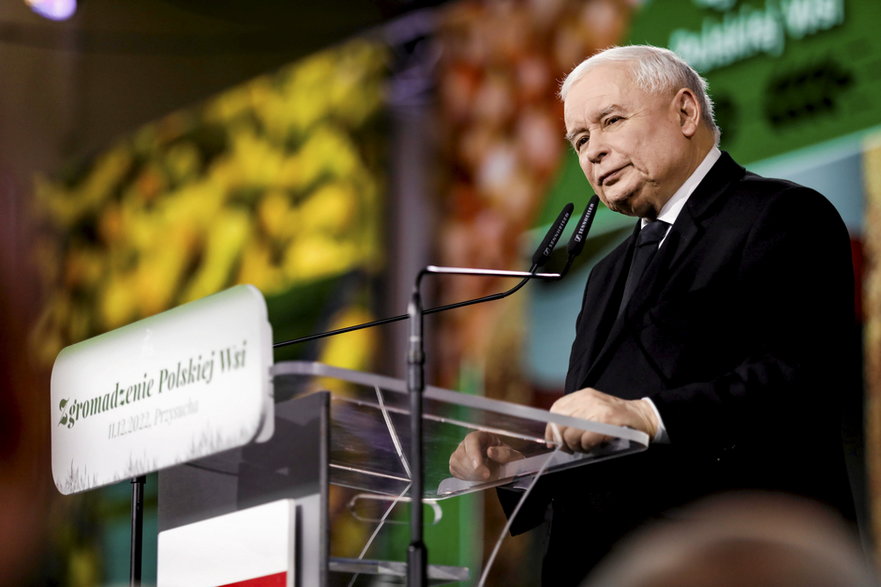 Prezes PiS Jarosław Kaczyński podczas konwencji PiS poświęconej rolnictwu (11.12.2022)