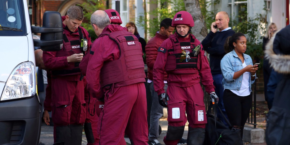 A bomb-disposal squad near the Parsons Green Tube station.