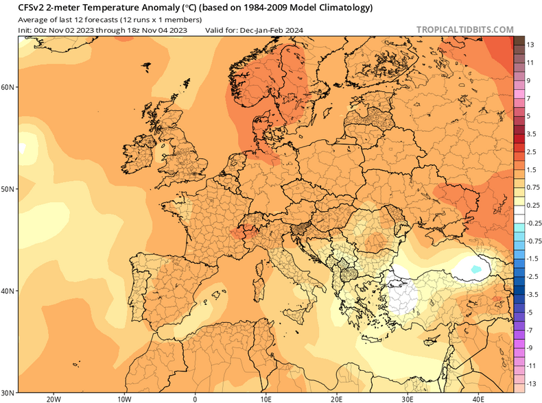 Według wiodących modeli sezonowych w całej Europie ma to być ciepła zima