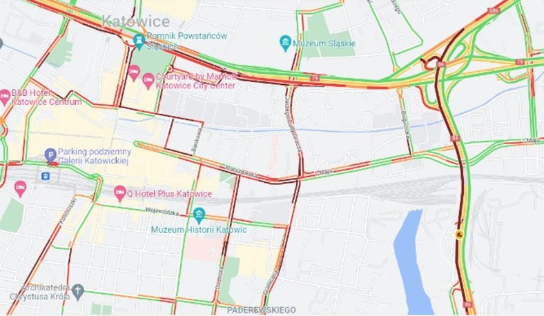Mapa korków w Katowicach