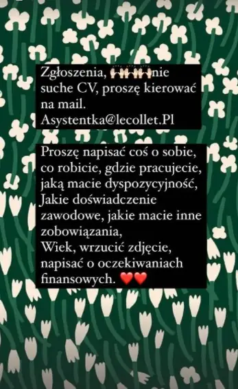 Maja Bohosiewicz i ogłoszenie o pracę / InstaStories