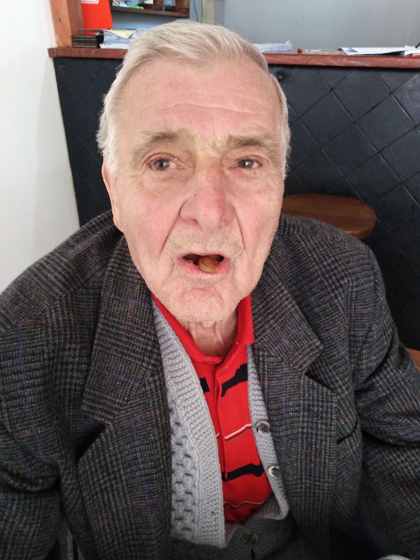 Čantrić sa košpom šljive u ustima