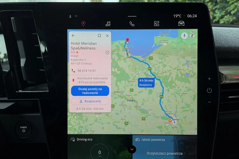 Trasa zaproponowana przez nawigację Renault Megane E-Tech