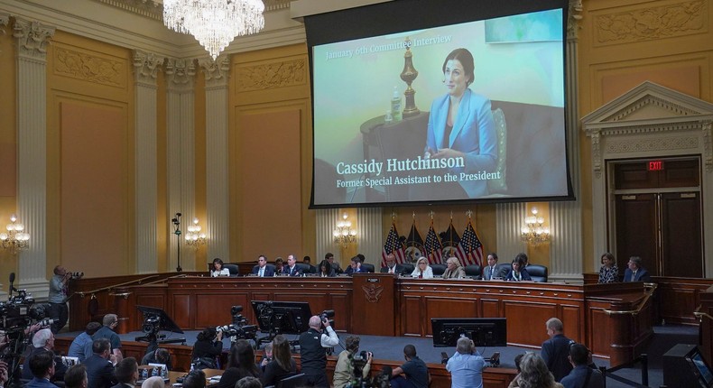 Cassidy Hutchinsons testimony is shown during the fifth January 6 committee hearing on June 23, 2022.