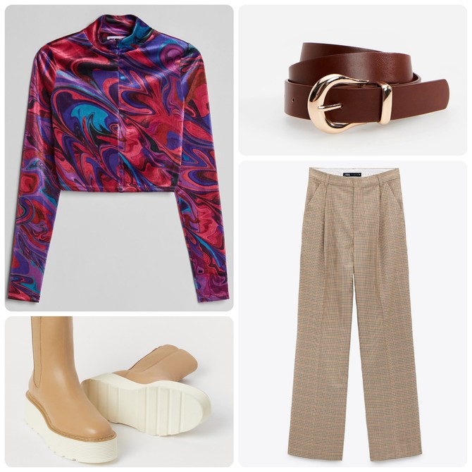 Duks „Bershka“, pantalone „Zara“, kaiš „Reserved“, duboke cipele „H&M“