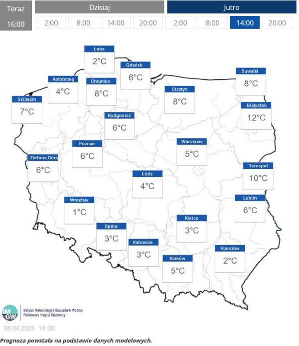 Temperatura odczuwalna na godz. 14