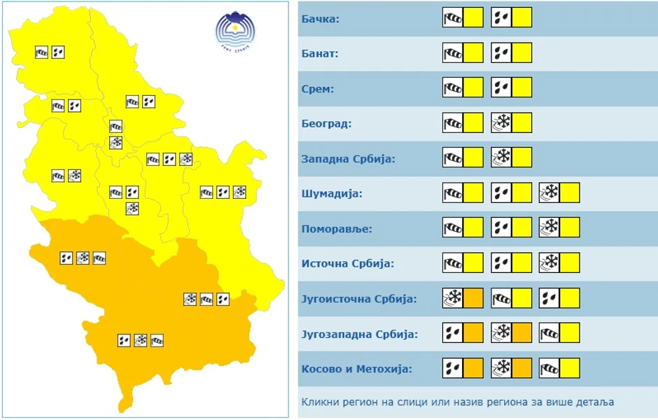 Meteoalarm za 22. novembar