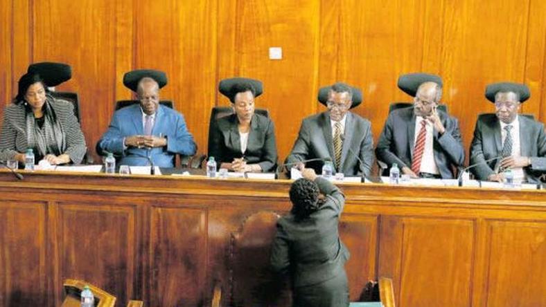 Supreme Court judges David Maraga, Mohammed Ibrahim, Jackton Ojwang, Smokin Wanjala and Njoki Ndung’u during a past hearing