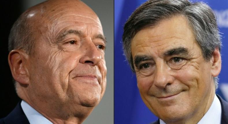 Francois Fillon (R) and Alain Juppe on November 20, 2016