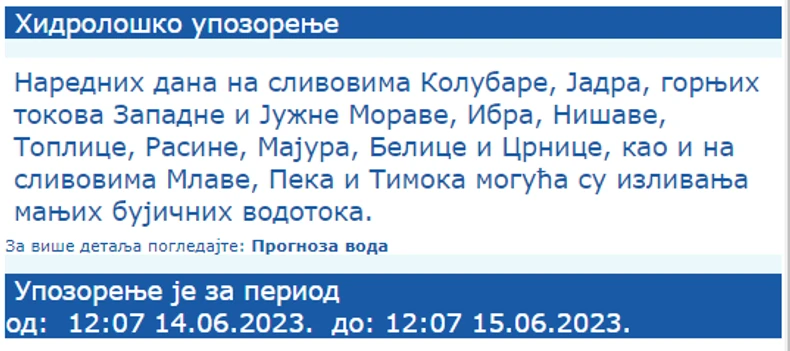 RHMZ upozorenje na poplave u Srbiji