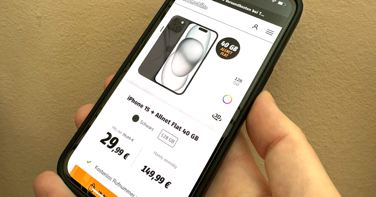 Tarife paketindeki iPhone 15 ve 40 GB veri hacmi: Aylık 29,99 Euro