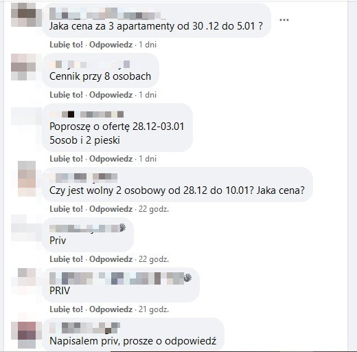 Komentarze w jednej z grup na Facebooku