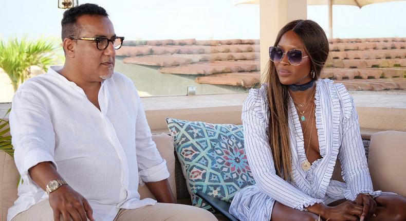 Tourism Cabinet Secretary, Hon. Najib Balala with Naomi Campbell who has been named Magical Kenya International Ambassador.