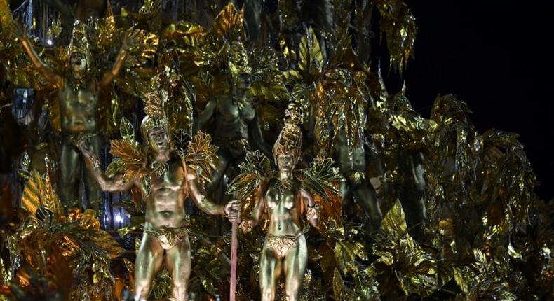 Revellers of the Portela samba school perform on the second night of Rio's Carnival at the Sambadrome in Rio de Janeiro, Brazil, early on February 28, 2017
