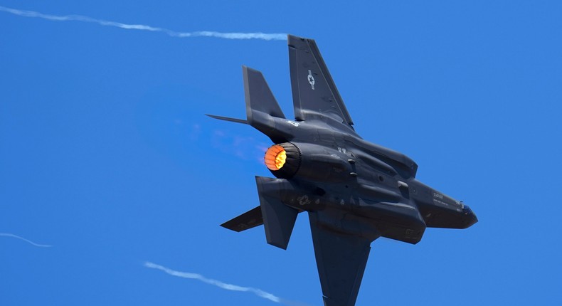 A US Air Force fighter aircraft F-35 performs aerobatic maneuvers on the second day of the Aero India 2023 at Yelahanka air base in Bengaluru, India, Tuesday on Feb. 14, 2023.AP Photo/Aijaz Rahi, File