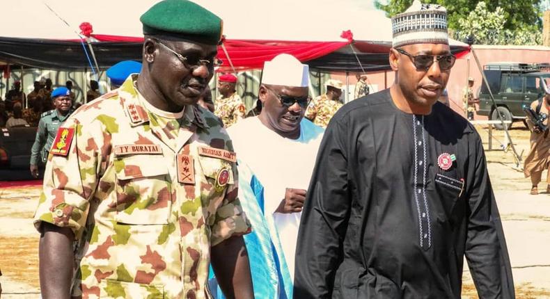 Chief of Army Staff, Maj. Gen Tukur Yusuf Buratai and Borno state Governor, Babagana Zulum Umara. [Daily Post]