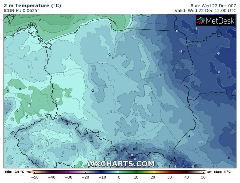 W większości kraju ujemna temperatura utrzyma się przez cały dzień