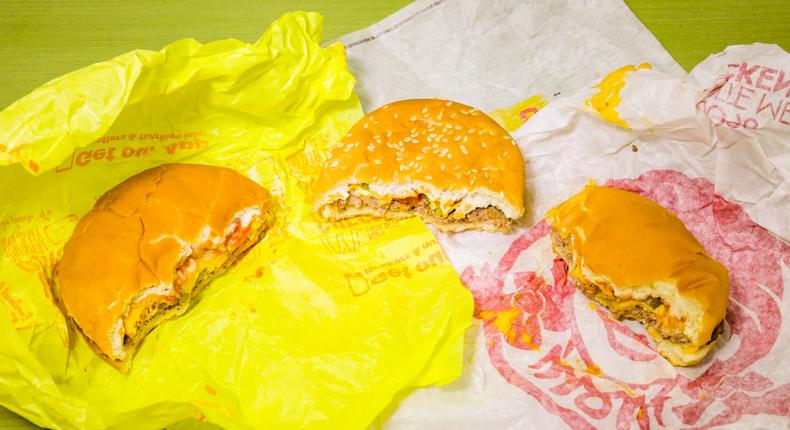 McDonald's Wendy's Burger King Cheeseburgers half-eaten