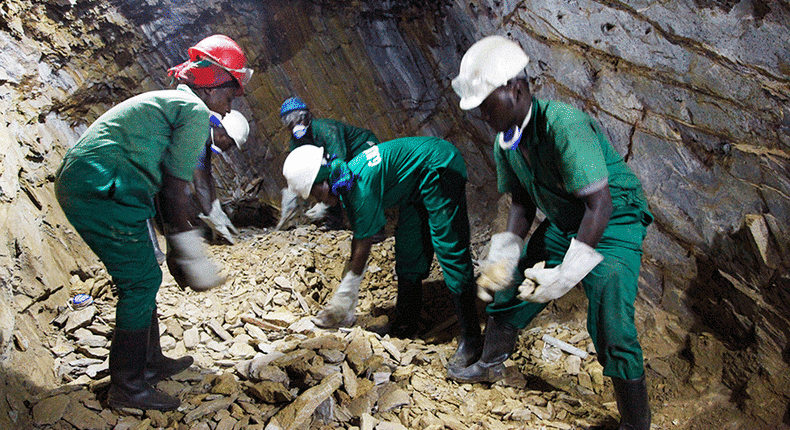 Miners at work inside Mageragere mining site in Nyarugenge District