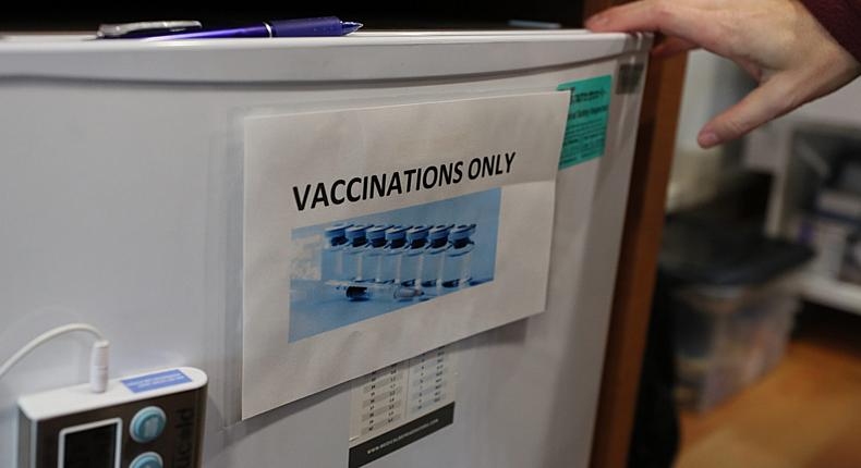 A refrigerator containing vaccines seen at the Kraft Center for Community Health in Boston on January 2, 2019.