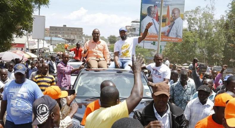 Suna East MP Mohammed Junet with Mombasa governor Hassan Joho in Migori town before the chaos erupted on Monday.