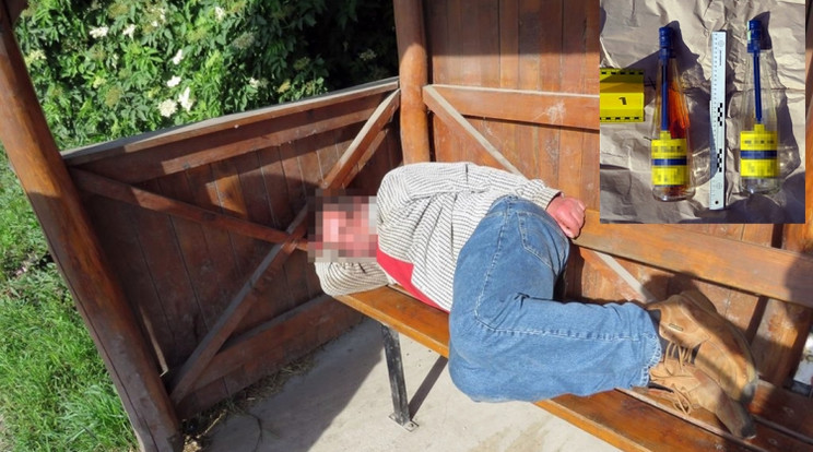 A tolvaj, aki a lopás után álomra hajtotta a fejét a közeli buszmegállóban / Fotó: police.hu