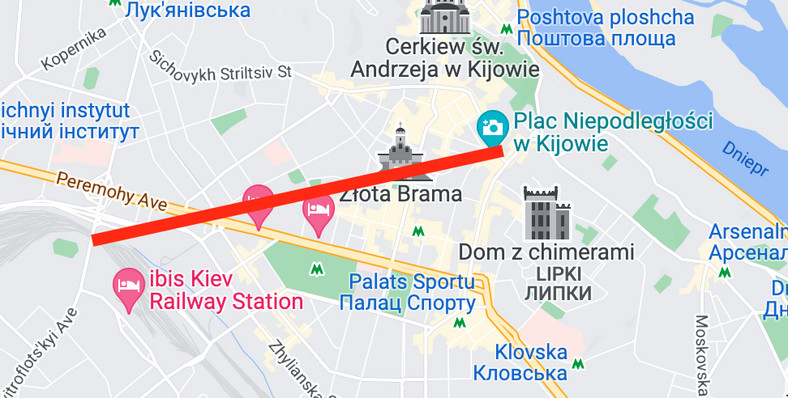 Miejsce potyczki w centrum Kijowa, 26.02.2022