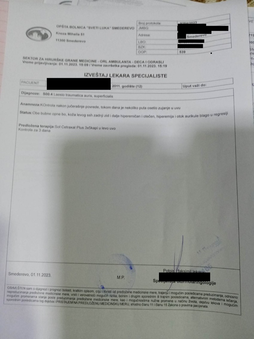 izveštaj lekara specijaliste