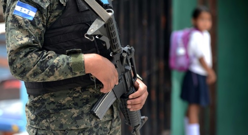 Military stand guard at Maximiliano Sagastume school on March 17, 2017