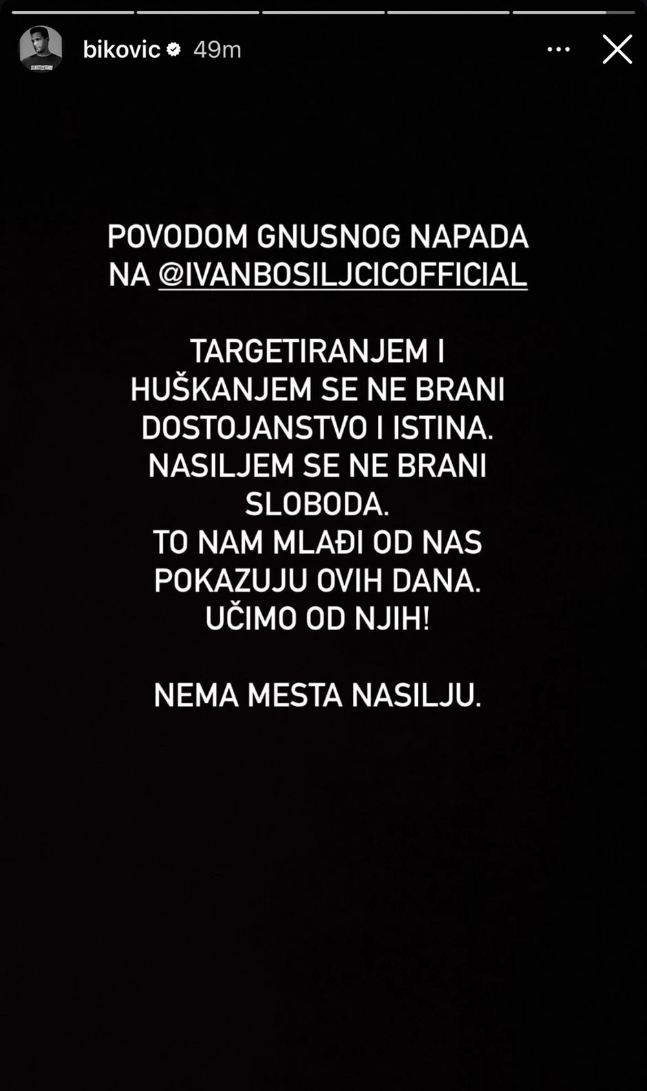 Miloš Biković - objava na Instagramu