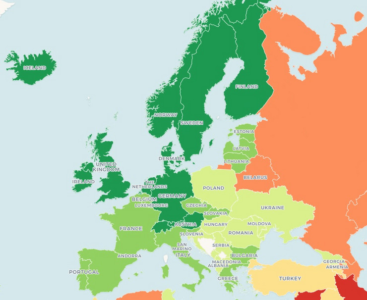mapa severne evrope MAPA DEMOKRATIJE Norvežani su ponovo najbolji, Amerikanci su  mapa severne evrope