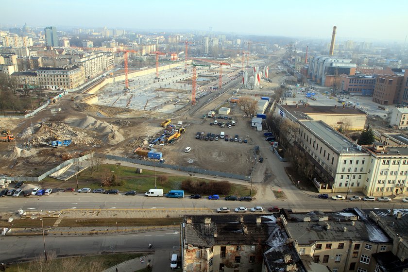 widok na plac budowy Dworca fabrycznego i Nowego Centrum Łodzi