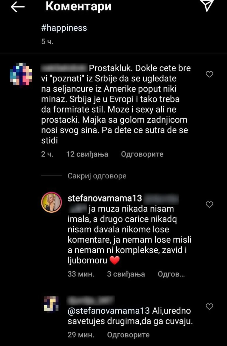 Komentari na Miličinom profilu