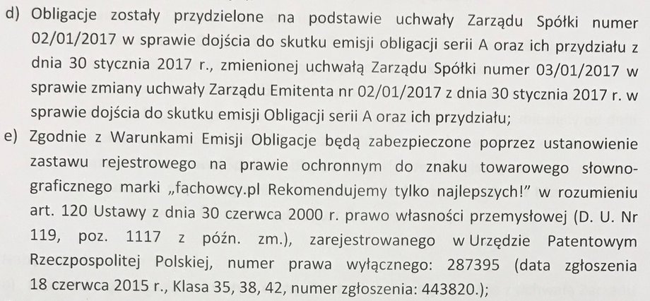 Fragment umowy mówiący o zabezpieczeniu obligacji i administratorze zastawu