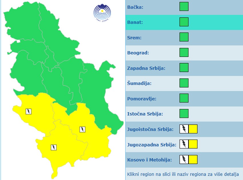 Meteoalarm za četvrtak