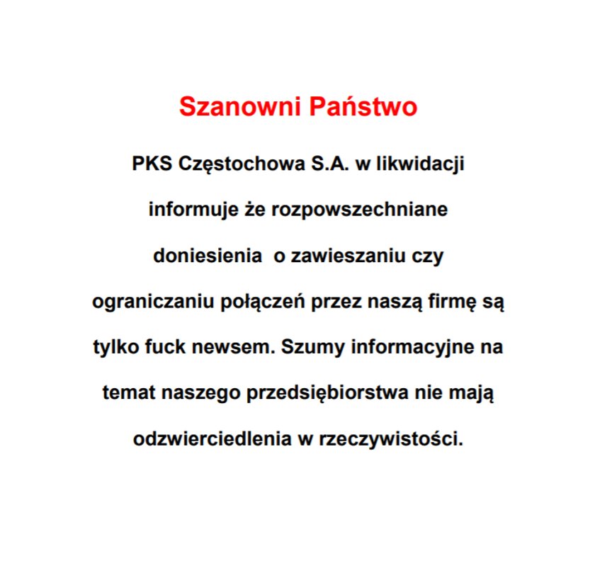 Prezes PKS Częstochowa podkreśla, że zła sytuacja firmy to tak naprawdę fake news