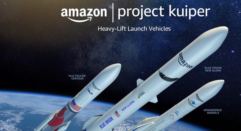 Amazon says it has secured up to 92 launches with ULA, Arianespace, and Blue Origin.The Associated Press